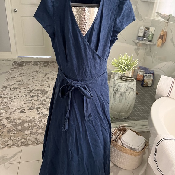 Polo Ralph Lauren 100 percent linen midi dress navy blue size 14 and a 4 new - Picture 7 of 17